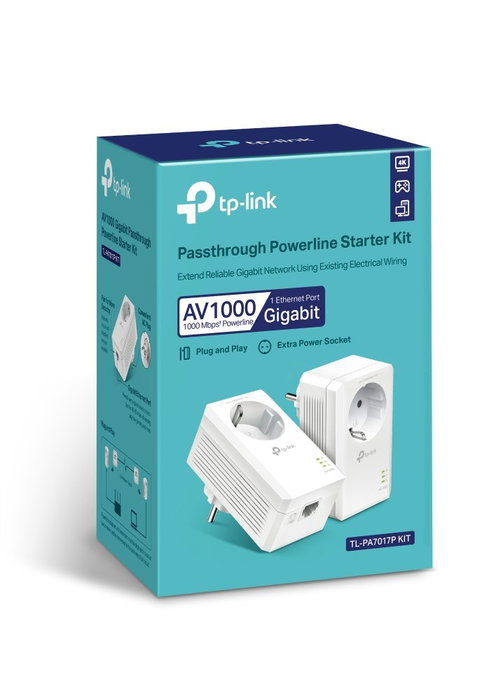 TP-Link TL-PA7017P KIT Adaptador Powerline AV1000 Gigabit con Enchufe Integrado, Pack de 2
